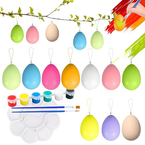 Onlvmyur 20x Ostereier zum Aufhängen Deko Ostereier Plastik Bunt Ostern Eier DIY mit 2 Pinsel Palette 6 Farben Ostereier für Draußen und Innen Osterdeko von Onlvmyur