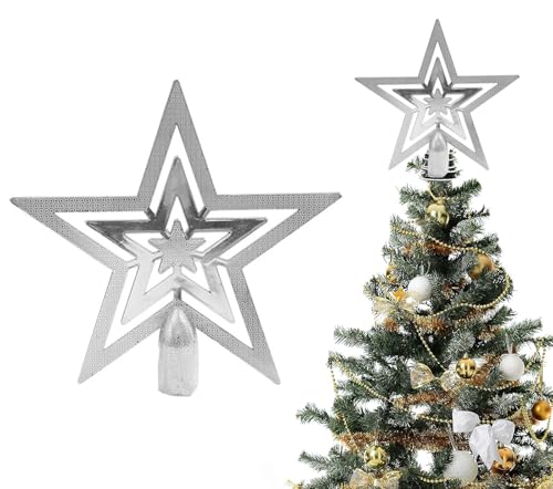Onlvmyur Weihnachtsbaumspitze Stern Silber Christbaumspitze Stern 20cm Kunststoff Weihnachtsbaum Stern Spitze für Drinnen Und Draußen Weihnachtsbaum (Silber) von Onlvmyur