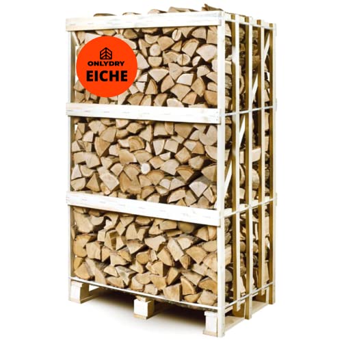 Onlydry Brennholz Eiche mit weniger als 18% Feuchtigkeit Palette - Perfekt für Ofen, Feuerschale, Kamin, Kaminofen -Premium Qualität Sauberes und trockenes Kaminholz/Feuerholz (Eiche, 1.8 RM; 2.7 SRM) von Onlydry