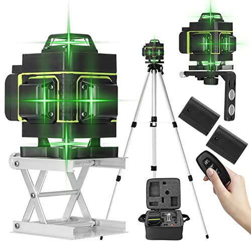 Kreuzlinienlaser mit Stativ, Multifunktionaler 4D-Laser mit 16 Linien, mit 2 * 3000 mAh Batterien, Selbstnivellierungsfunktio, 1,2 m Verlängerungsstange aus Legierung Dreifach Höhenverstellbar von Onlyelax