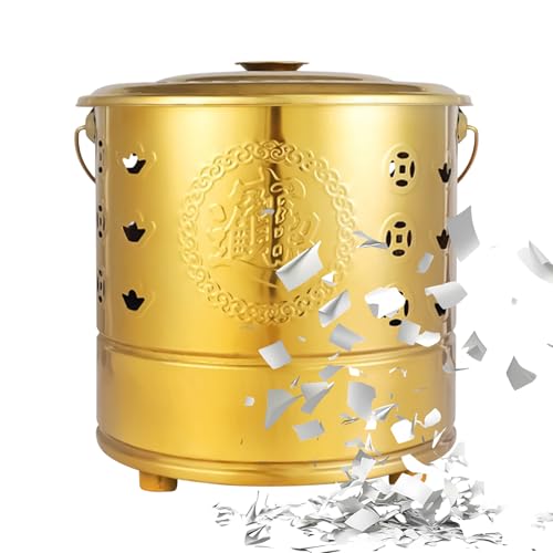 Onlynery Brennfass,Edelstahl Verbrennungstonne Mit Tragegriff | Festliches Behältnis Mit Deckel Für Rituale Beerdigung Qingming Fest von Onlynery