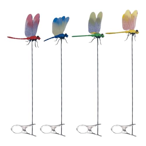 Onlynery Gartenstäbe mit Libellen-| 4 Stück 3D Libellen Gartenstäbe Deko Set,Deko für Bauernhof Indoor Freunde Blumen Garten Terrassenbereich Zufahrt Außenbereich von Onlynery
