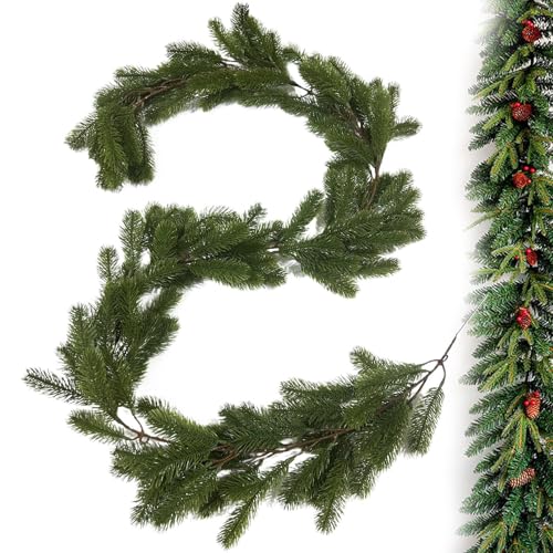 Onlynery Weihnachtsgrün Girlande Fühlt Sich Echt An,Kunstliche Tannengirlande Aus Zedernoptik - Deko Girlande Für Zuhause Bauernhaus Kamin Kaminsims Tisch Party von Onlynery
