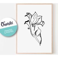 Handgemachte Lilie Tulip Line Art Blume, Botanisch, Wandkunst, Geschenk, Tinte, Print & Posted von Ononiki