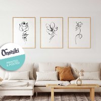 Handgemachte Spring Line Art Blume, 3Er Set, Boho Stil, Botanisch, Wandkunst, Geschenk, Print & Posted von Ononiki