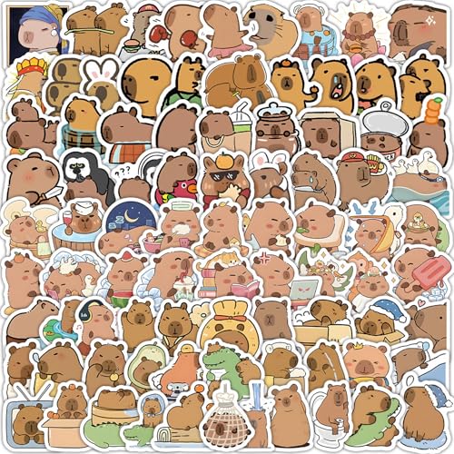 120 Stück Capybara Sticker Tier Aufkleber Kapibala Cartoon Animal Sticker Handarbeit Selbstklebende Label Wasserfeste Vinyl-Aufkleber mit Capybara-Motiv für Flaschen Laptops Gepäck Snowboards Gitarren von Onperpoe