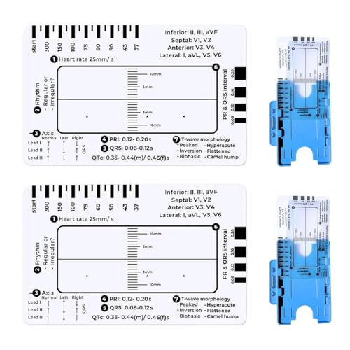 2 Set EKG-Lineal ECG/EKG 7 Step Ruler Card for ECG/EKG Interpretation Pocket ECG EKG Card Ruler ECG Reference Guide with Protect Sheath ECG/EKG Assessment Tool Referenzleitfaden für Elektrokardiogramm von Onperpoe