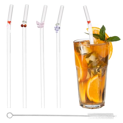 4 Stück Glas Strohhalme Wiederverwendbar Glasstrohhalme mit Motiv Trinkhalme Gebogen mit Reinigungsbürsten Glas Strohhalm für Smoothies Kaffee Tee Milchshake Slush 4 Stück Glas Strohhalme Wiederverwendbar Glasstrohhalme mit Motiv Trinkhalme Gebogen mit Reinigungsbürsten Glas Strohhalm für Smoothies Kaffee Tee Milchshake Slush von Onperpoe