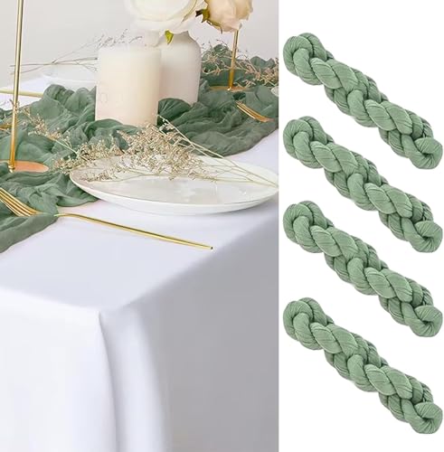 4 Stück Tischläufer Grün Rustikale Gaze Tischläufer Hochzeit Tischläufer Salbeigrün Eukalyptus Grün Käsetuch Tisch Läufer Tischdekoration für Party Geburtstag 300*90cm von Onperpoe