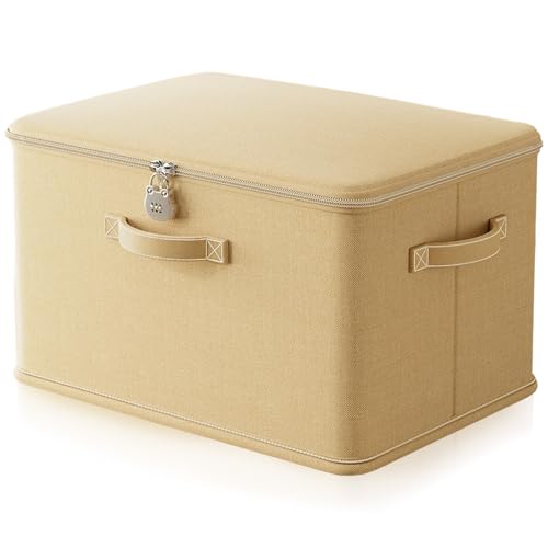 Abschließbare Box Faltbare Aufbewahrungbox mit Deckel 38x26x26cm Faltbare Organizer Box Aufbewahrungsboxen mit Zahlenschloss Aufbewahrungskorb für Kleiderschrank oder unter dem Bett von Onperpoe