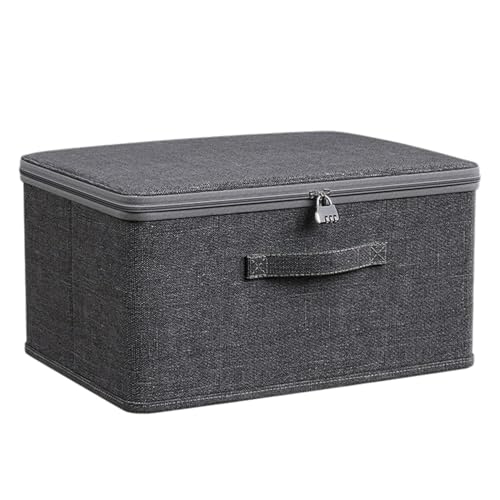 Abschließbare Box Faltbare Aufbewahrungbox mit Deckel Faltbare Organizer Box Aufbewahrungsboxen mit Zahlenschloss Aufbewahrungskorb für Kleiderschrank oder unter dem Bett Grau (40x30x21cm) von Onperpoe