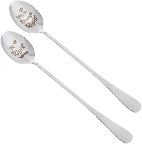 Hochzeitsgeschenke für Brautpaar 2 Stücke Kaffeelöffel mit Gravur-Mr. Right & Mrs. Always Right Geschenk Hochzeit für Paar Couple Kleine Aufmerksamkeit zur Hochzeit für Männer Frauen Bride and Groom von Onperpoe