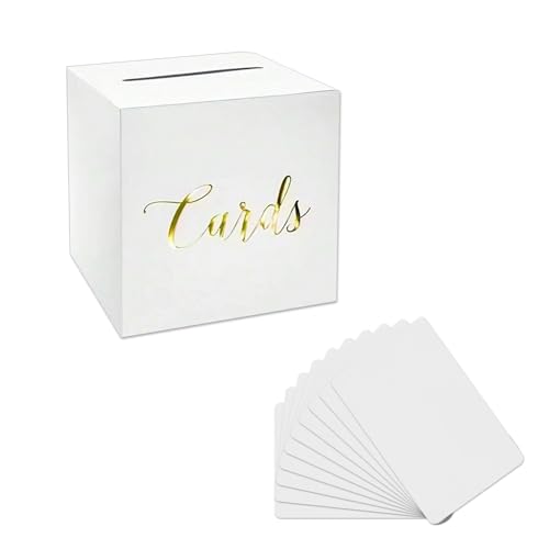 Kartenbox Hochzeit Weiß Karten Box mit Goldfolien-Design Geschenkbox Geldbox mit 10 Stück Grußkarten Hochzeitskartenbox für Geldgeschenke Briefbox mit Schlitz für Geburtstag Baby Dusche Party Deko Kartenbox Hochzeit Weiß Karten Box mit Goldfolien-Design Geschenkbox Geldbox mit 10 Stück Grußkarten Hochzeitskartenbox für Geldgeschenke Briefbox mit Schlitz für Geburtstag Baby Dusche Party Deko von Onperpoe