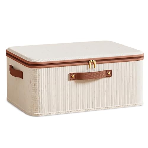 Onperpoe Aufbewahrungsbox 15L Schrank Flache Faltbare Aufbewahrungsboxen mit Deckel Stoff Aufbewahrungsbehälter mit Griffen Kleidung Aufbewahrung Kleiderboxen Aufbewahrung für Kleidung Decken Kissen von Onperpoe