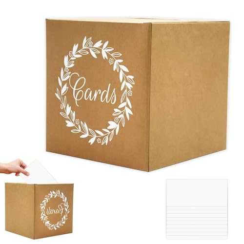 Onperpoe Kartenbox Hochzeit Karten Box aus Kraftpapier Geschenkbox Geldbox mit 10 Stück Grußkarten Hochzeitskartenbox für Geldgeschenke Briefbox mit Schlitz für Geburtstag Baby Dusche Party Deko von Onperpoe