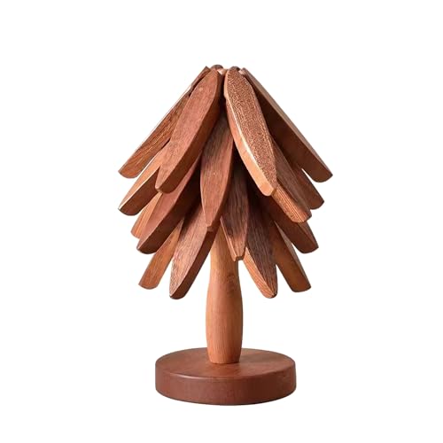 Untersetzer aus Holz für Heiße Gerichte Untersetzer in Baumform Topfuntersetzer Hitzebeständig Weihnachtsbaum Holzuntersetzer Set mit 3 Untersetzer & 1 Ständer Untersetzer für Heiße Töpfe Pfannen von Onperpoe
