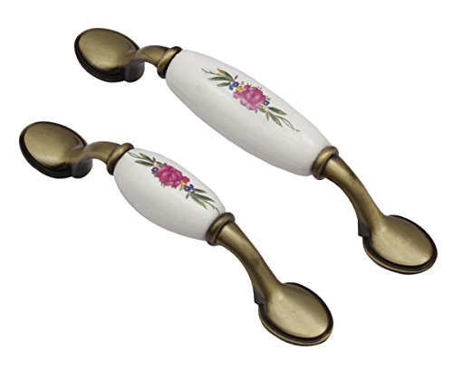 ONPIRA Keramikgriff Keramik Möbelgriff Küchengriff Schubladengriff Porzellan (Motiv: Rose, Bohrabstand: 76mm) von ONPIRA