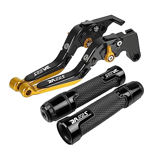 Für Suzuki DR650S SE 1994-2010 1995 1996 DR 650S Motorrad Kupplung Bremshebel Ausziehbare Einstellbare Faltbare Hebel Lenkergriffe Kompatible(Gold) von Onrksreb
