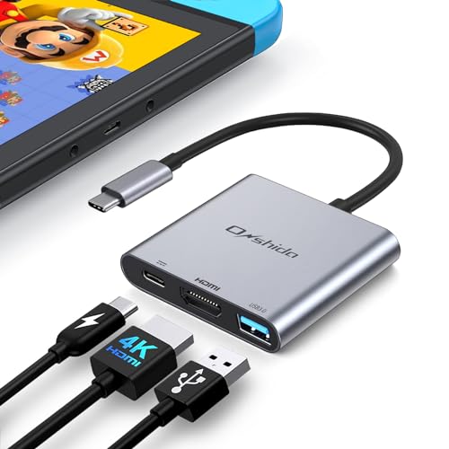 Onshida Switch Dock für Nintendo Switch, USB C auf HDMI Adapter 4K, 3 in 1 USB C Adapter Hub Konverter mit USB A 3.0 und PD 100W Charging für MacBook Pro/Air, iPad, Samsung Dex von Onshida