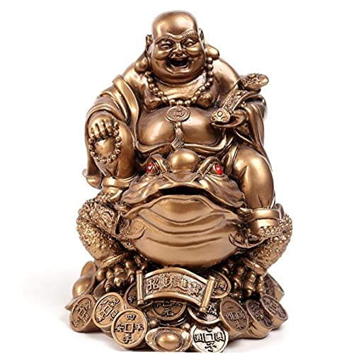 Onsinic Buddha Statue Lachen Maitreya Sitzen Auf Geld Frosch Glück Münzen Feng Shui Ornament Home Office Tischdekoration von Onsinic