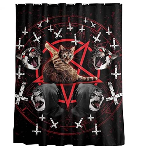 Onsinic Lustige Katzen-duschvorhang, Satanic Cat Pentagram Tod Black Metal Durable Duschvorhänge Wasserdicht Polyester Duschvorhang 120 * 180cm von Onsinic