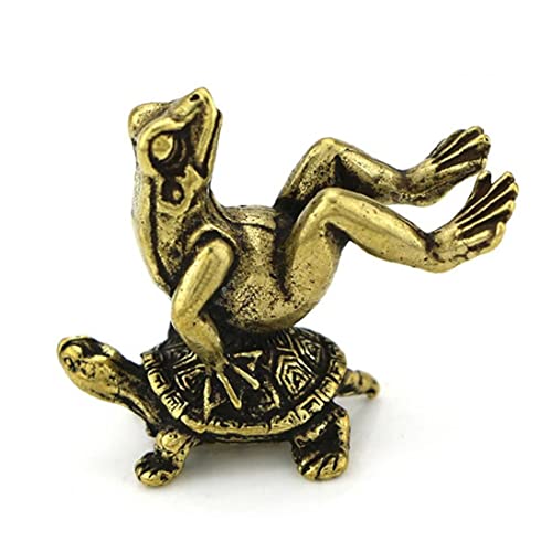 Onsinic Tierstatue Vintage Messing Frosch Sitzt Auf Turtle Metallfigur Requisiten Home Büro Schreibtisch Ornament Spielzeug von Onsinic