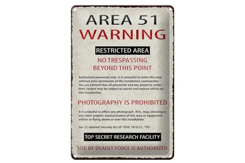 Ontrada Blechschild 12x18cm gewölbt Area 51 warning no trespassing Deko Geschenk Schild von Ontrada