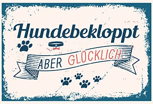 Ontrada Blechschild 20x30cm gewölbt Hundebekloppt Aber Glücklich blau Deko Geschenk Schild von Ontrada