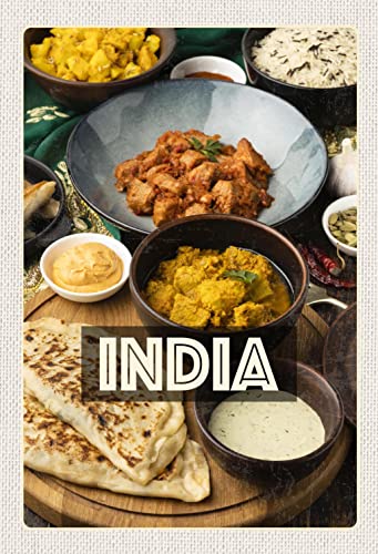 Ontrada Blechschild 20x30cm gewölbt Indien Speisen Curry Hähnchen Reis Deko Geschenk Schild von Ontrada