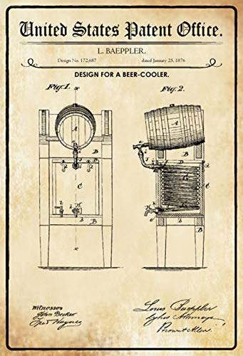 Ontrada Holzschild 12x18cm Patent Entwurf für eine Bier Kühlung 1876 Holz Schild von Ontrada