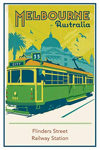 Ontrada Holzschild 12x18cm Urlaub Plakat Melbourne Retro Holz Schild von Ontrada