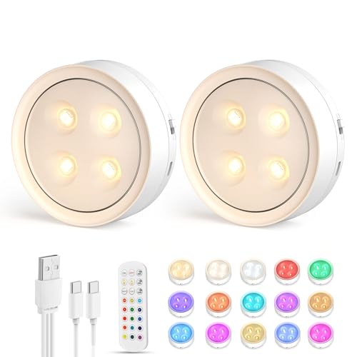Onumii LED Akku Schrankbeleuchtung mit Fernbedienung USB Aufladbar Unterbauleuchte Magnetisch Kabellos Vitrinenbeleuchtung Spot Timing Funktion für Kleiderschrank, Küche, Schlafzimmer (2er Pack Weiß) von Onumii