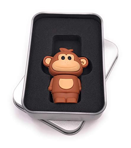 Onwomania AFFE stehend Äffchen süß braun Tier USB Stick in Alu Geschenkbox 128 GB USB 3.0 von Onwomania