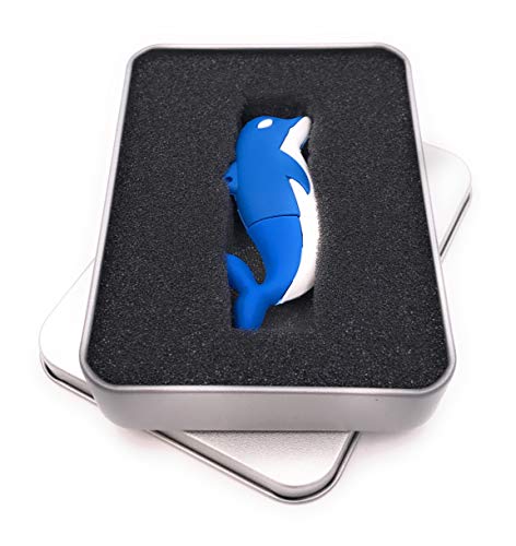 Onwomania Delfin Fisch Ozean Tier in Blau USB Stick in Alu Geschenkbox 128 GB USB 3.0 von Onwomania