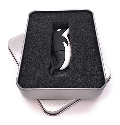 Onwomania Delfin Fisch Ozean Tier in Schwarz USB Stick in Alu Geschenkbox 16 GB USB 2.0 von Onwomania