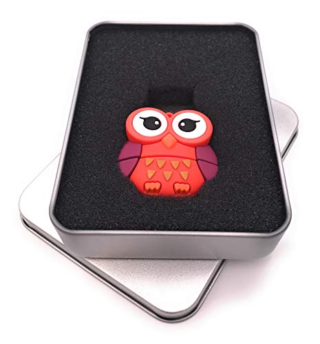 Onwomania Eule Vogel in Rot Große Augen USB Stick in Alu Geschenkbox 64 GB USB 3.0 von Onwomania