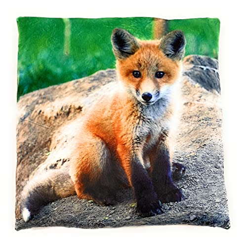 Onwomania Fuchs Wildhund Wald Plüsch Kissen für Sofa oder Bett als Deko, Dekoration oder Kuschelkissen 35x35 cm von Onwomania