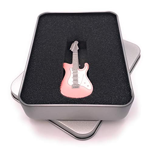 Onwomania Gitarre Musikinstrument Elektrogitarre Silber pink rosa Glitzer Strass USB Stick in Alu Geschenkbox 16 GB USB 2.0 von Onwomania