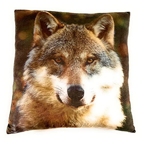 Onwomania Husky Wolf Hund Plüsch Kissen für Sofa oder Bett als Deko, Dekoration oder Kuschelkissen 35x35 cm von Onwomania