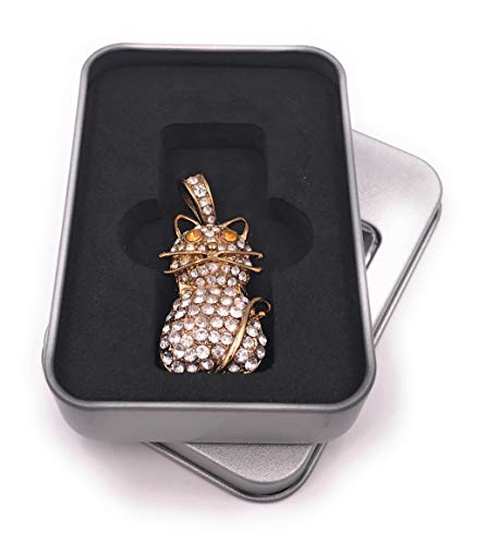 Onwomania Katze Samtpfote Gold Glitzer Strass USB Stick in Alu Geschenkbox 16 GB USB 2.0 Speicherstick USB-Datenträger von Onwomania