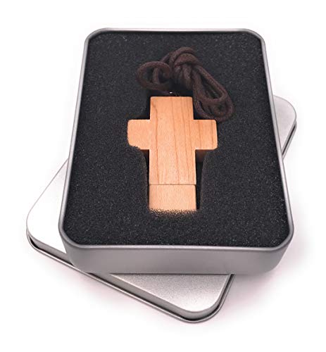 Onwomania Kreuz aus echtem Holz Christi USB Stick in Alu Geschenkbox 16 GB USB 2.0 von Onwomania