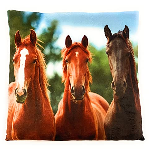 Onwomania Pferde Pferd reiten Plüsch Kissen für Sofa oder Bett als Deko, Dekoration oder Kuschelkissen 35x35 cm von Onwomania