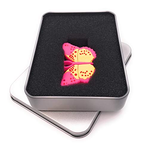 Onwomania Schmetterling Butterfly in Pink USB Stick in Alu Geschenkbox 64 GB USB 2.0 von Onwomania