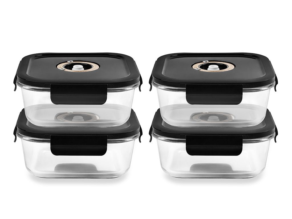 Onyx Cookware Quadratischer Vacuum-glasbehälter – 1230ml – Set – 4tlg Onyx Cookware Quadratischer Vacuum-glasbehälter – 1230ml – Set – 4tlg von Onyx Cookware