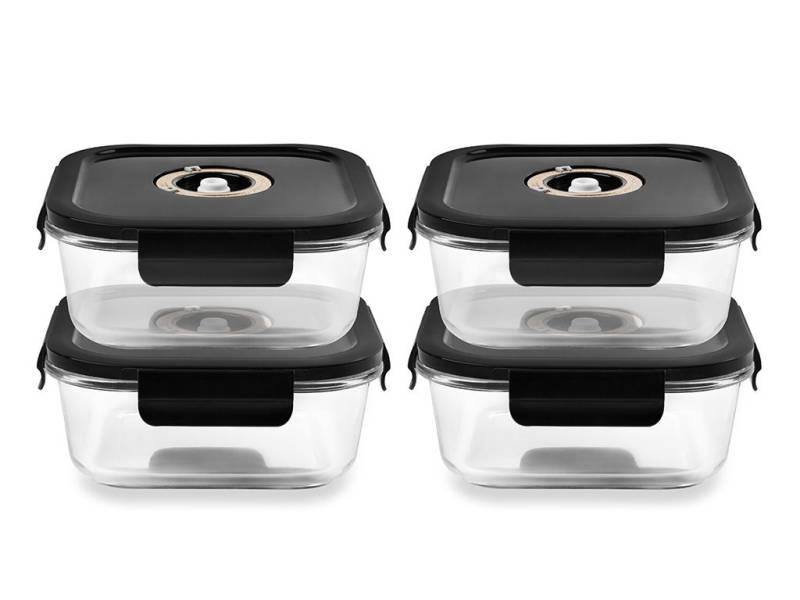 Onyx Cookware Quadratischer Vacuum-glasbehälter – 1230ml – Set – 4tlg von Onyx Cookware