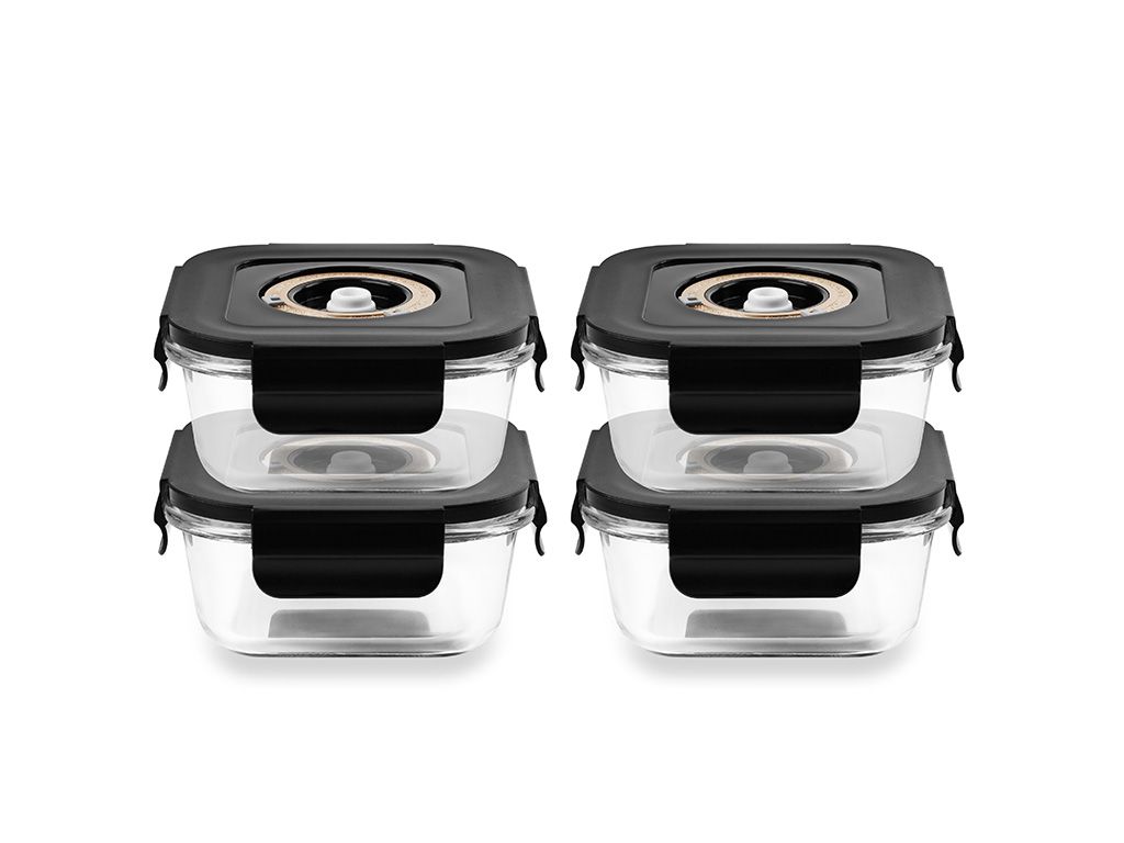 Onyx Cookware Quadratischer Vacuum-glasbehälter – 525ml – Set – 4tlg Onyx Cookware Quadratischer Vacuum-glasbehälter – 525ml – Set – 4tlg von Onyx Cookware
