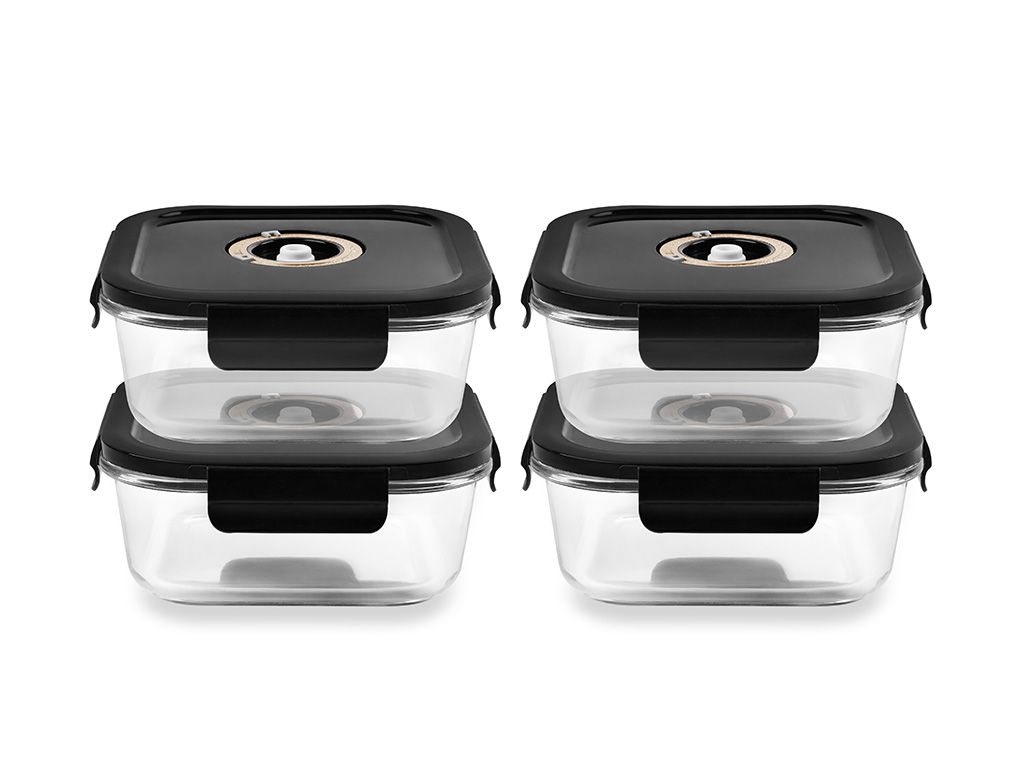 Onyx Cookware Quadratischer Vacuum-glasbehälter – 800ml – Set – 4tlg Onyx Cookware Quadratischer Vacuum-glasbehälter – 800ml – Set – 4tlg von Onyx Cookware