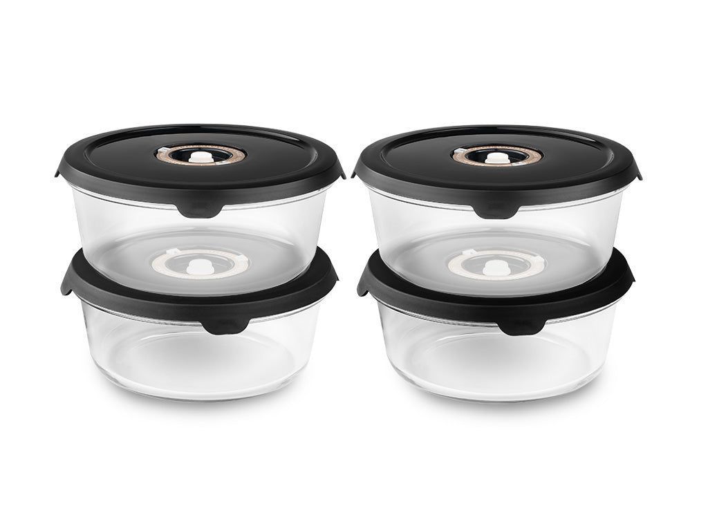 Onyx Cookware Runde Vakuumglasbehälter – 1400ml Set - 4 Stück von Onyx Cookware
