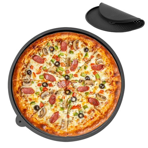 Ooioahuaoo 13 Zoll Pizzablech rund, mit Löchern, hohe Temperaturbeständigkeit, Leicht zu reinigen, Durchmesser 34,5 cm, Pizzablech, Geeignet für Backofen und Spülmaschine (1) von Ooioahuaoo