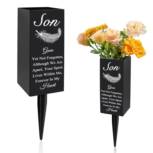 Oooct Metall Vase für Sohn, Friedhofsgräber-Blumenvase mit Pfahl, Grabdekoration, Outdoor, Schwarz, Rechteckig, 11,8 Zoll Oooct Metall Vase für Sohn, Friedhofsgräber-Blumenvase mit Pfahl, Grabdekoration, Outdoor, Schwarz, Rechteckig, 11,8 Zoll von Oooct